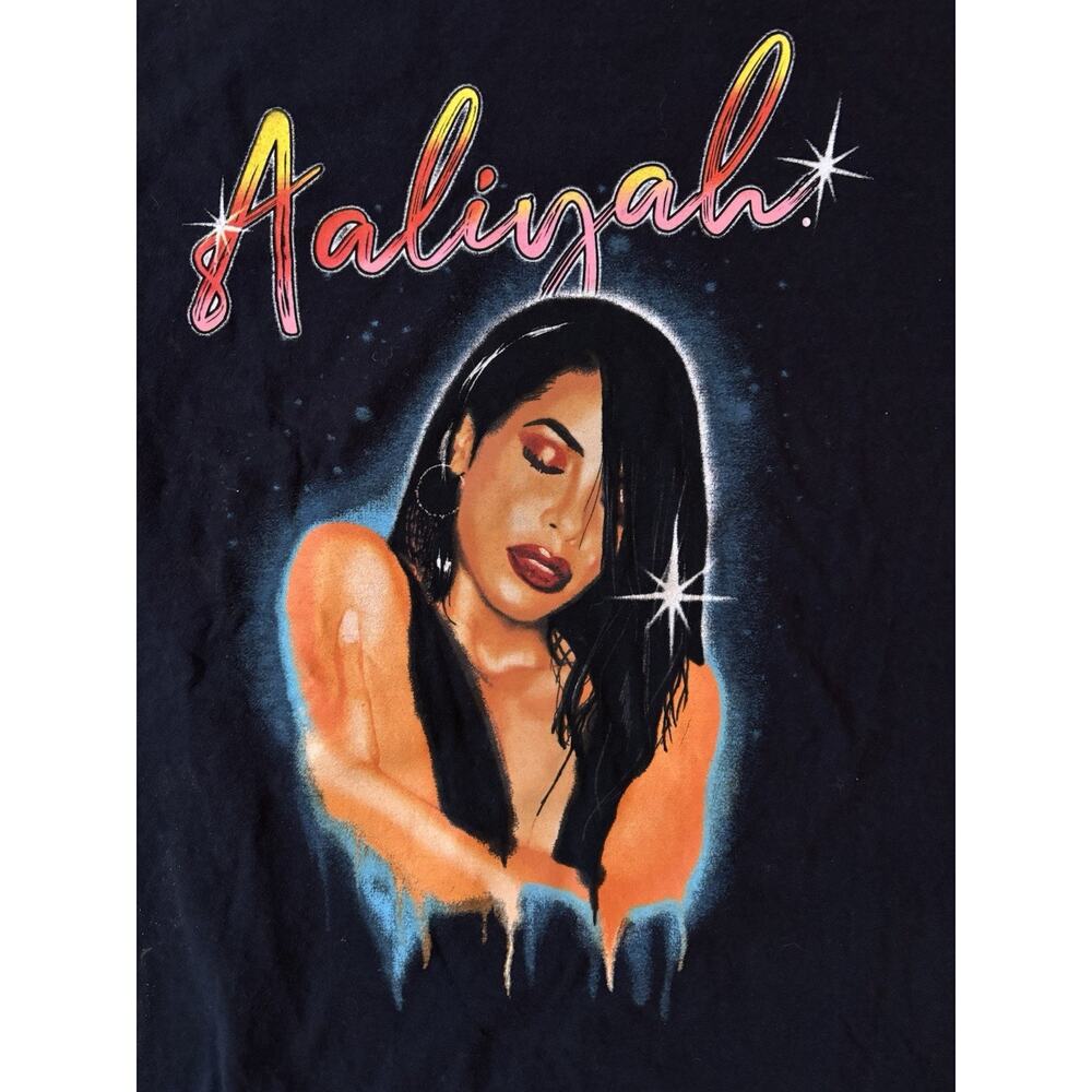 Aaliyah Crewneck T-Shirt Women’s Medium Black Purple Airbrush Y2K Artwork hiphop - Picture 2 of 6